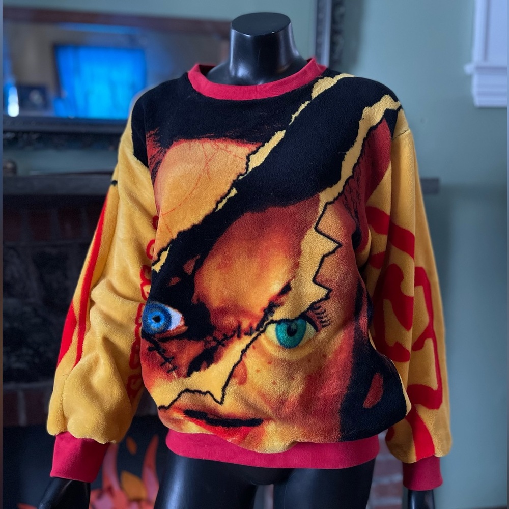 Handmade 80s Child’s Play Chucky Fleece Unisex sweatshirt OOAK slow fashion